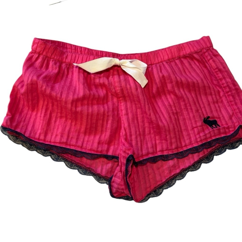 Y2K vintage Abercrombie & Fitch pink Striped Shorts feminine boxer blue lace - Picture 5 of 10